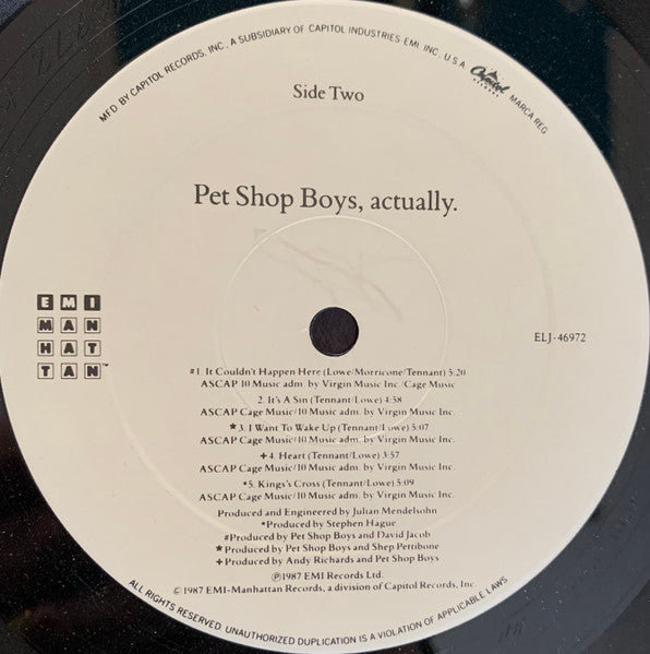 Pet Shop Boys : Actually (LP, Album, All)