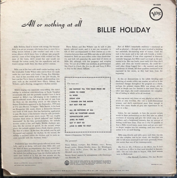 Billie Holiday : All Or Nothing At All (LP, Album, RE)