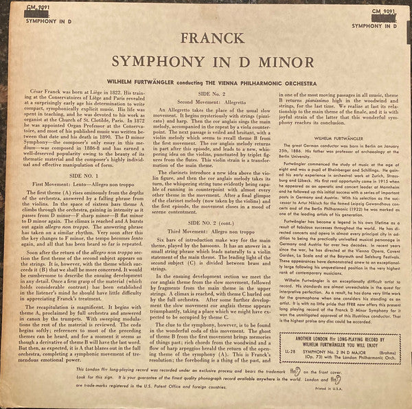Wilhelm Furtwängler Conducting Wiener Philharmoniker – César Franck : Symphony In D Minor (LP, RE)