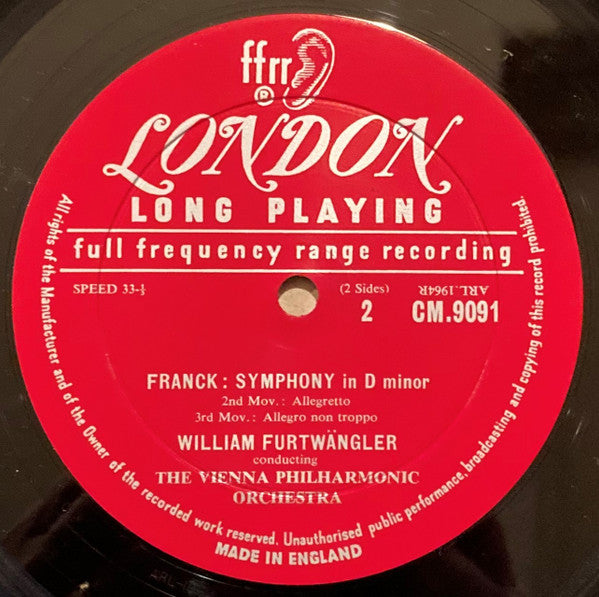 Wilhelm Furtwängler Conducting Wiener Philharmoniker – César Franck : Symphony In D Minor (LP, RE)