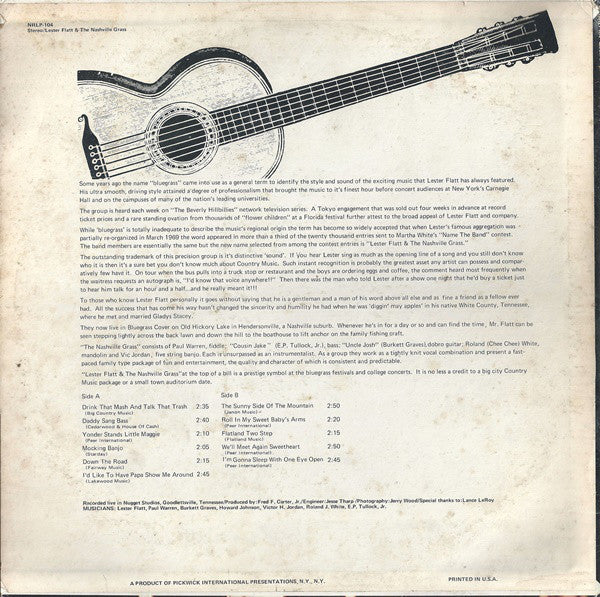 Lester Flatt & The Nashville Grass : The One And Only... (LP, Album, Promo)