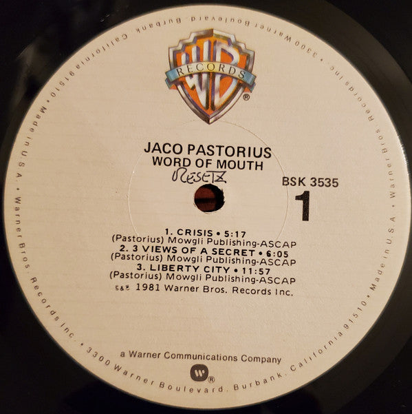 Jaco Pastorius : Word Of Mouth (LP, Album, Win)