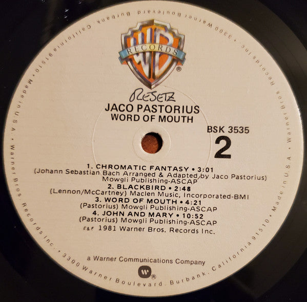 Jaco Pastorius : Word Of Mouth (LP, Album, Win)