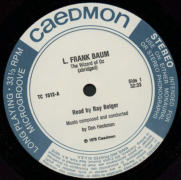 L. Frank Baum Read By Ray Bolger : The Wizard Of Oz (LP, Album)