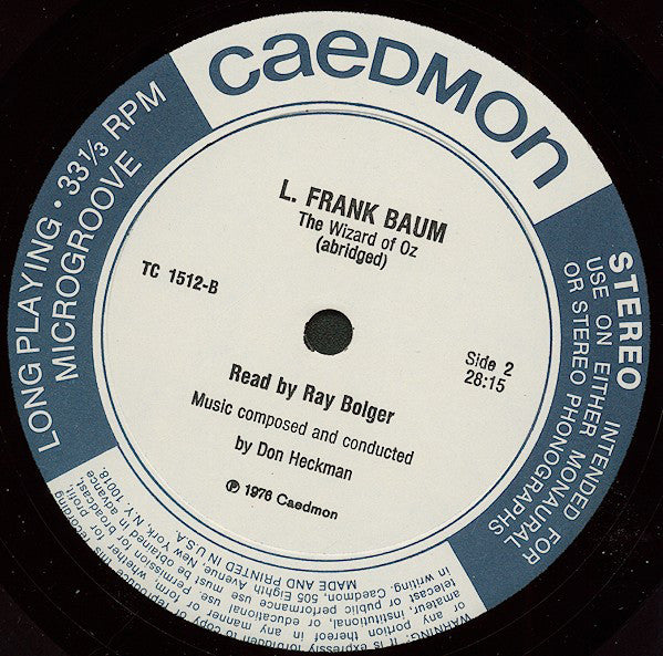 L. Frank Baum Read By Ray Bolger : The Wizard Of Oz (LP, Album)