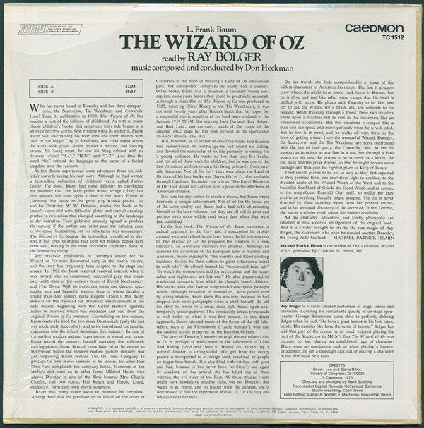 L. Frank Baum Read By Ray Bolger : The Wizard Of Oz (LP, Album)