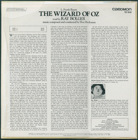 L. Frank Baum Read By Ray Bolger : The Wizard Of Oz (LP, Album)