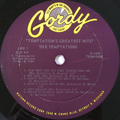 The Temptations : The Temptations Greatest Hits (LP, Comp, Mono, Roc)