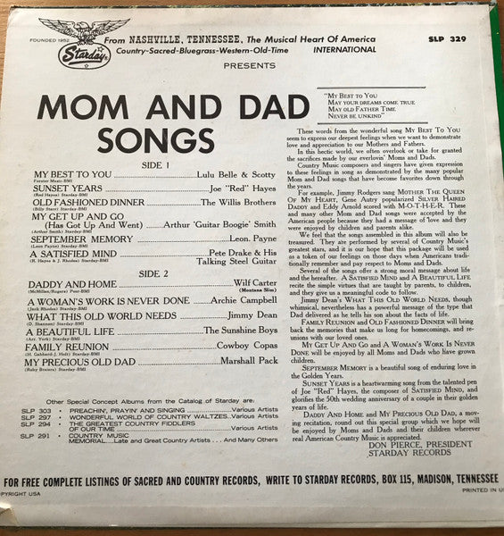 Various : Mom and Dad Songs (LP, Comp)
