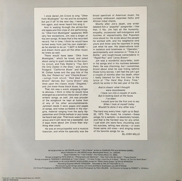 Jim Croce : Photographs & Memories: His Greatest Hits (LP, Comp, RE, San)