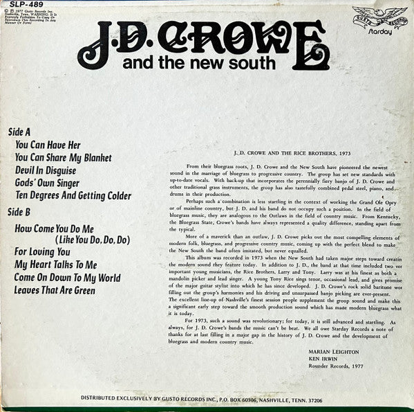 J.D. Crowe And The New South* : J.D. Crowe And The New South (LP, Album, Gre)