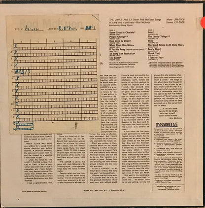 Rod McKuen : The Loner And 13 Other Rod McKuen Songs Of Love And Loneliness (LP, Album, RP, Ora)