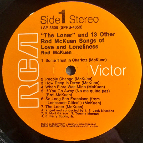 Rod McKuen : The Loner And 13 Other Rod McKuen Songs Of Love And Loneliness (LP, Album, RP, Ora)