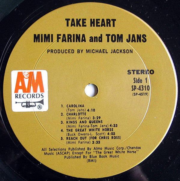 Mimi Farina And Tom Jans : Take Heart (LP, Album, Pit)