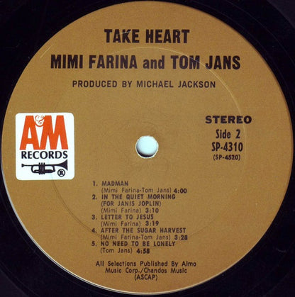 Mimi Farina And Tom Jans : Take Heart (LP, Album, Pit)