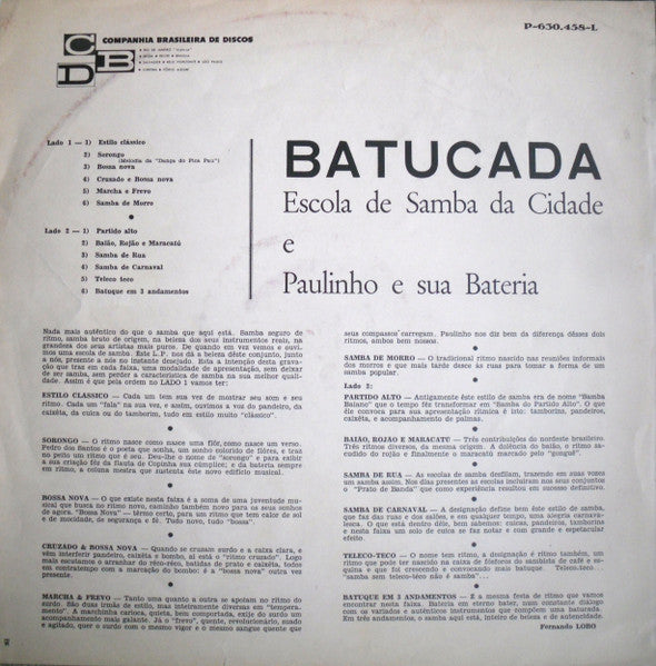 Escola De Samba Da Cidade E Paulinho E Sua Bateria : Batucada (LP, Album, Mono)