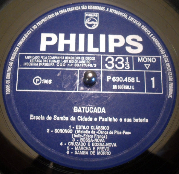 Escola De Samba Da Cidade E Paulinho E Sua Bateria : Batucada (LP, Album, Mono)