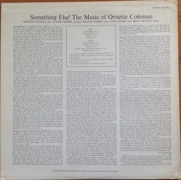 Ornette Coleman : Something Else!!!! – The Music Of Ornette Coleman (LP, Album, RE)