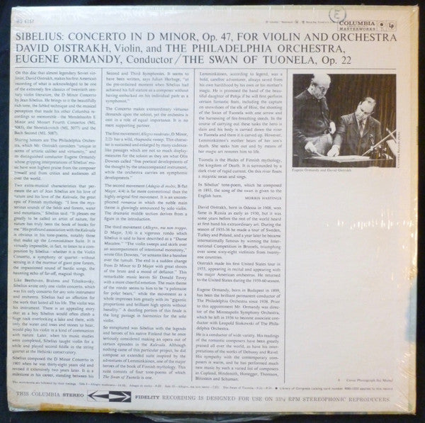 David Oistrakh* ‧ The Philadelphia Orchestra / Sibelius* : Concerto In D, Op. 47 ‧ The Swan Of Tuonela (LP, RE)