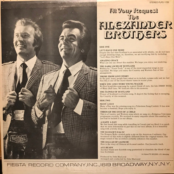 The Alexander Brothers : At Your Request The Alexander Brothers (LP)