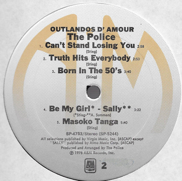 The Police : Outlandos D'Amour (LP, Album, Yel)