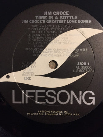 Jim Croce : Time In A Bottle Jim Croce's Greatest Love Songs (LP, Comp, Club)