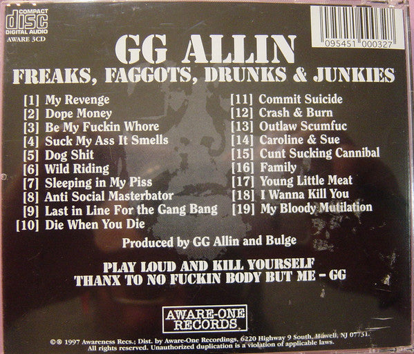 GG Allin : Freaks, Faggots, Drunks & Junkies (CD, Album)