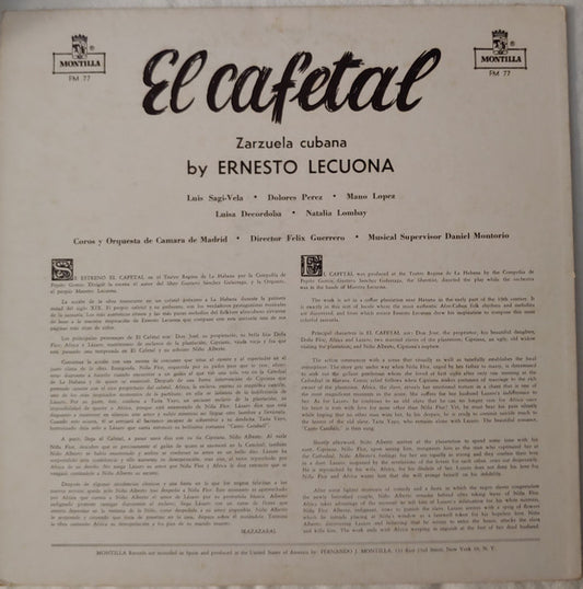 Ernesto Lecuona, Gustavo Sanchez Galarraga : El Cafetal (LP, Album, Mono, Yel)