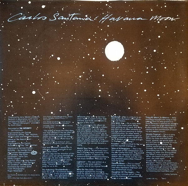 Carlos Santana : Havana Moon (LP, Album, Pit)