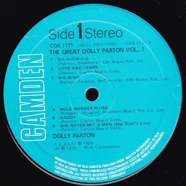 Dolly Parton : The Great Dolly Parton Vol. 1 (D-I-V-O-R-C-E) (LP, Comp)