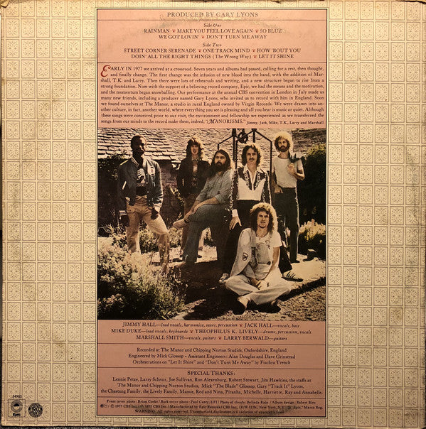 Wet Willie : Manorisms (LP, Album, Ter)