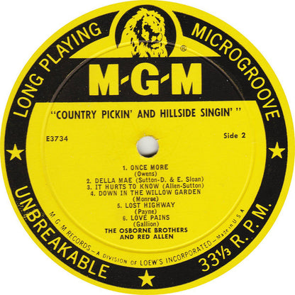 The Osborne Brothers And Red Allen (2) : Country Pickin' And Hillside Singin' (LP, Album, Mono)