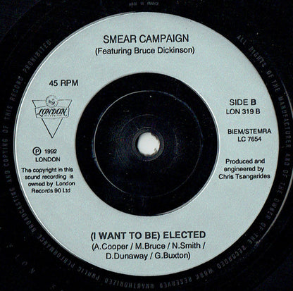 Mr. Bean (3) & Smear Campaign (5) Featuring Bruce Dickinson : (I Want To Be) Elected (7", Single)