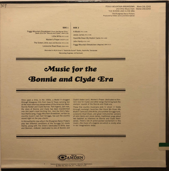 The Bluegrass Banjo Pickers : Foggy Mountain Breakdown And Other Music From The Bonnie And Clyde Era (LP, Album)