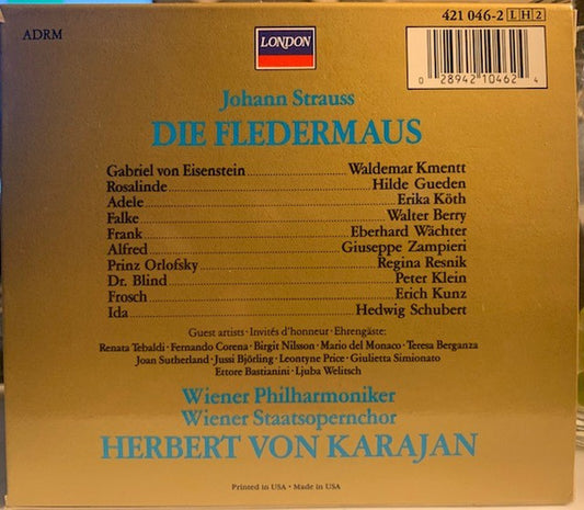 Johann Strauss* - Wiener Philharmoniker, Herbert von Karajan : Die Fledermaus (Gala Performance) (2xCD, Album, RE, RM + Box)