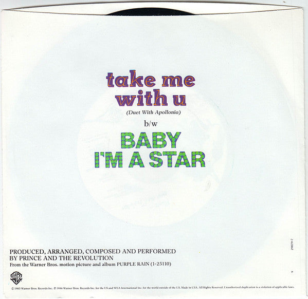 Prince And The Revolution : Take Me With U (7", Single, Spe)