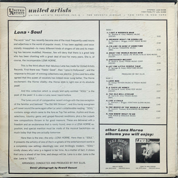 Lena Horne : Soul (LP, Album, Mono, Pit)
