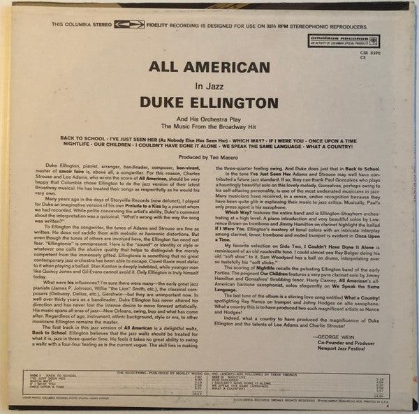 Duke Ellington And His Orchestra : All American In Jazz (LP, Album, RE, Ter)