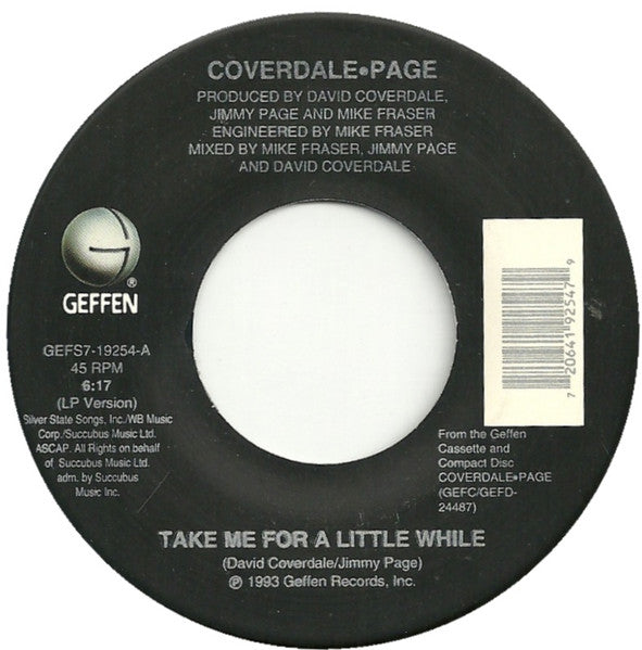 Coverdale•Page* : Take Me For A Little While / Easy Does It (7", Single)