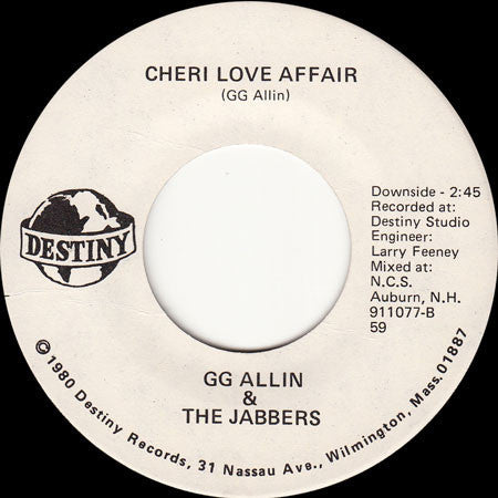 GG Allin & The Jabbers : 1980's Rock 'N' Roll / Cheri Love Affair (7", Single)