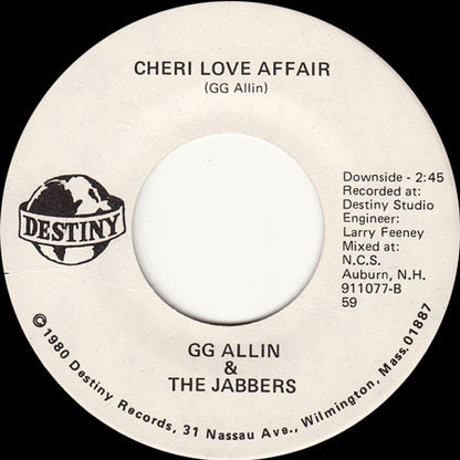 GG Allin & The Jabbers : 1980's Rock 'N' Roll / Cheri Love Affair (7", Single)