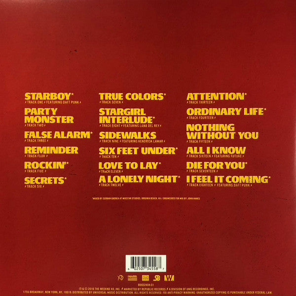The Weeknd : Starboy (2xLP, Album, Ltd, RE, Blu)