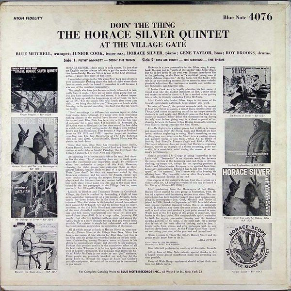 The Horace Silver Quintet : Doin' The Thing - At The Village Gate (LP, Album, Mono)