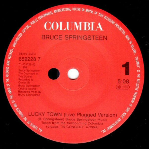 Bruce Springsteen : Lucky Town (Live) (7", Single, Sma)
