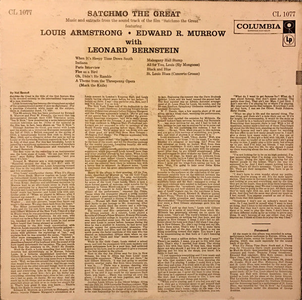 Louis Armstrong and Edward R. Murrow With Leonard Bernstein : Satchmo The Great (LP, Mono, Hol)