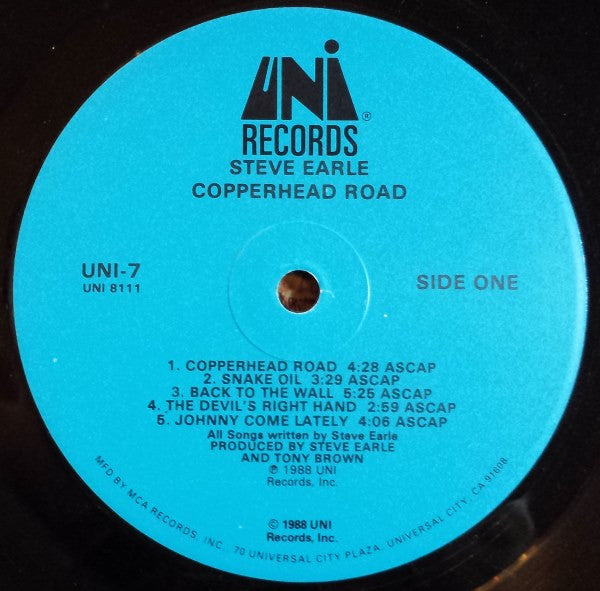 Steve Earle : Copperhead Road (LP, Album, RP, Bar)