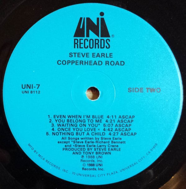 Steve Earle : Copperhead Road (LP, Album, RP, Bar)