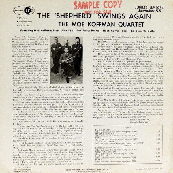Moe Koffman Quartet* : The "Shepherd" Swings Again (LP, Album, Mono)