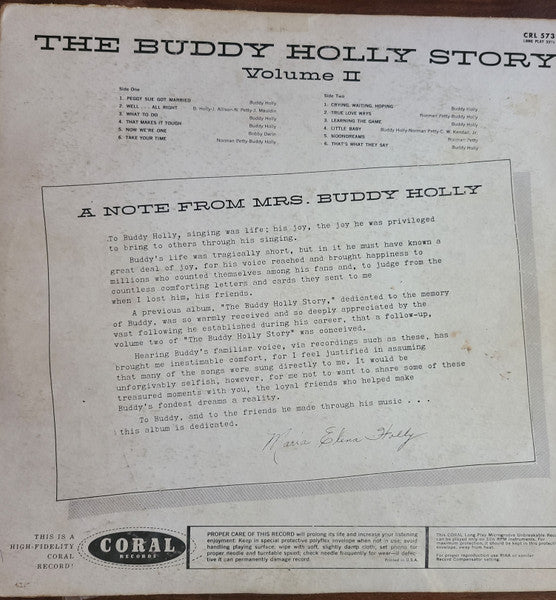 Buddy Holly : The Buddy Holly Story Volume II (LP, Comp, Mono, Pin)