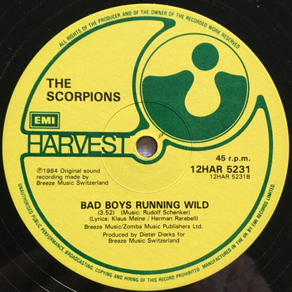Scorpions : Big City Nights / Bad Boys Running Wild (12", Single)